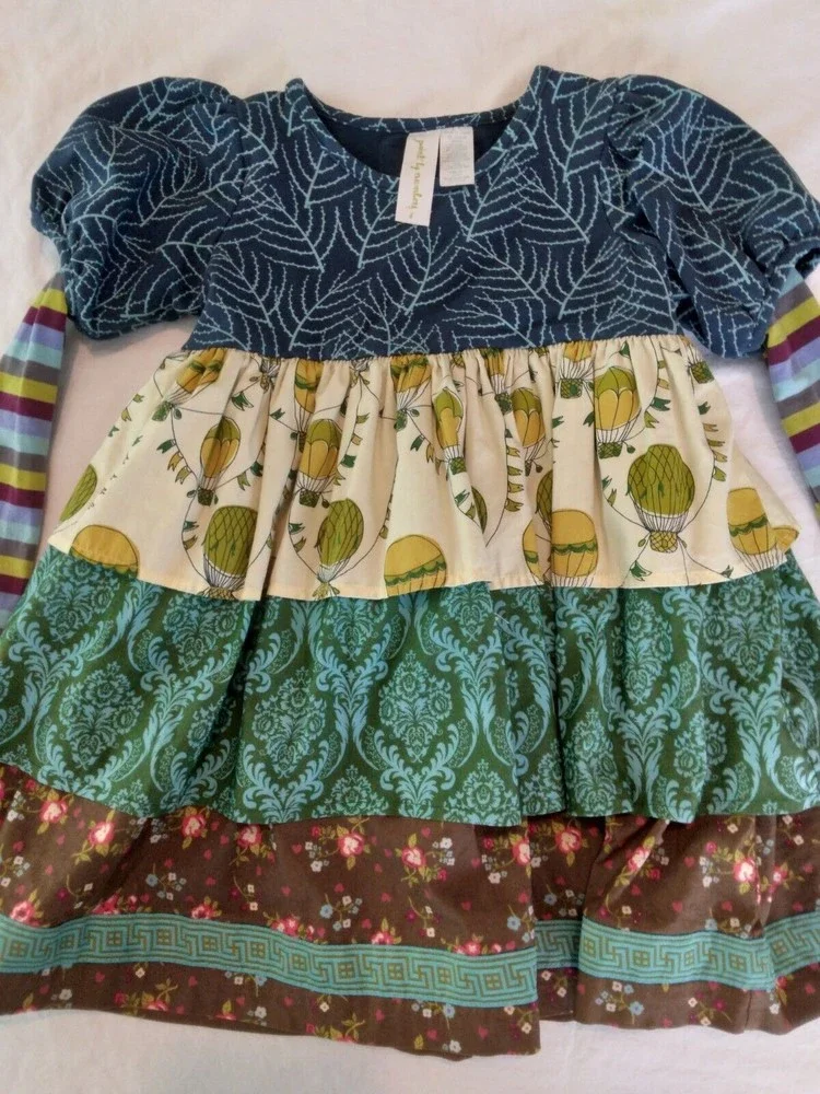 MATILDA JANE ~ Paint By Numbers Quiet Green Tiered Dress Hot Air Balloons Size 4